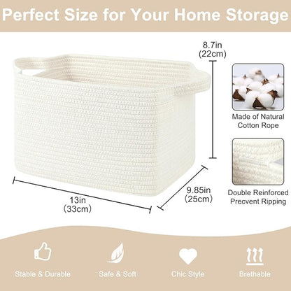 OIASKET Storage Baskets for Organizing, Woven Baskets for Shelves, Rectangle Decorative Organizer for Storage Clothes, Toy, B