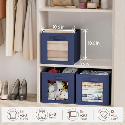 Homsorout Storage Cube 11 Inch - Cube Storage Bins with Window, Closet Storage Baskets with Handle, Fabric Bins for Closet, S