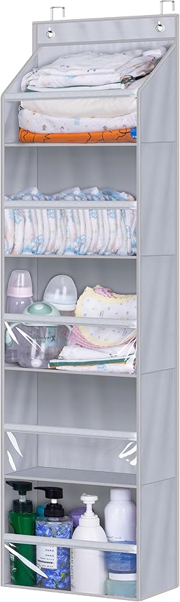 AOODA Over the Door Organizer, Large Capacity Closet Door Hanging Organizer, Clear Deep Pockets Baby Storage for Nursery, Bat