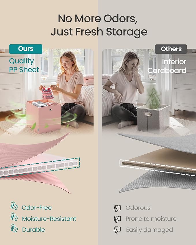 SONGMICS Storage Cubes, Set of 6 Odorless Foldable Storage Boxes, 11.8 x 11.8 x 11.8 Inches, Closet Organizers for Shelf, Rai