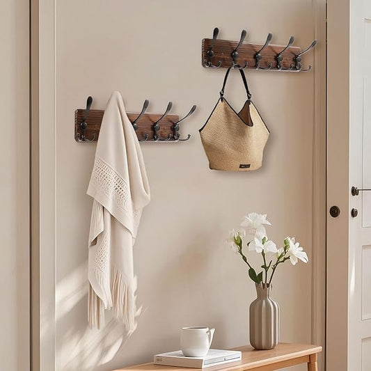 Coat Rack Wall Mount 16.8'' Rustic Hat Rack with 5 Triple Hooks Coat Hooks Wall Mount Farmhouse Wall Hooks for Hanging Coat, 