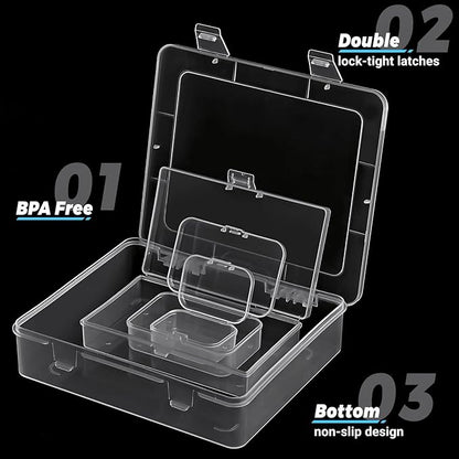 7 Pack Mixed Sizes Rectangular Mini Plastic Containers Clear Plastic Storage Boxes with Hinged Lids Empty Beads Organizers fo