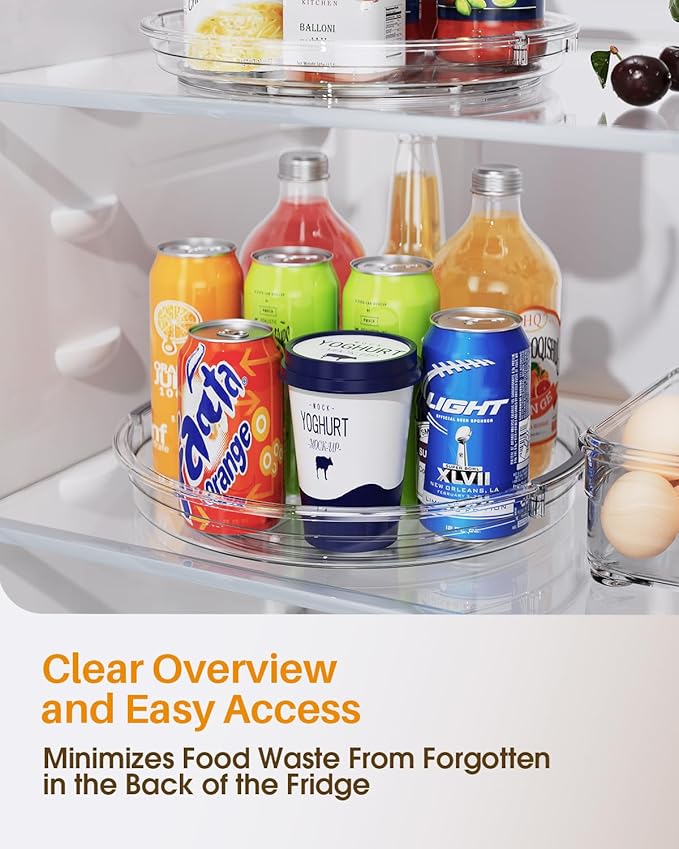 LAMU 2 Pack 10.6in Lazy Susan Organizer Turntable for Cabinet, Clear Lazy Susan for Refrigerator Rotating Organizer for Fridg