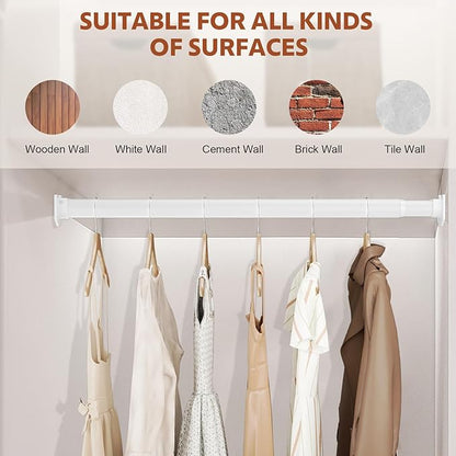 Closet Rods for Hanging Clothes, 17-42 Inch Stepless Adjustable Closet Rod, 1.3 Inch Heavy Duty Metal Clothes Hanging Rod, Ex