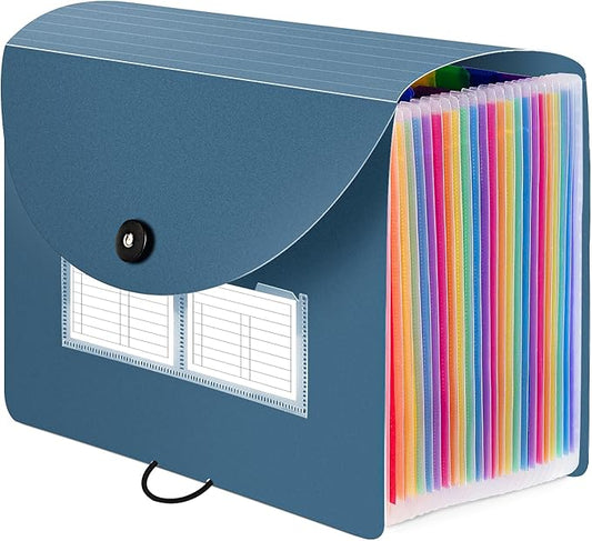 Sooez 24 Pockets Expanding File Folder with Blank Labels, According File Organizer with Expandable Cover, Desktop Accordion F