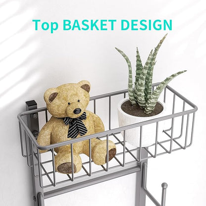 HapiRm Over Door Hat Rack - 2 Packs Wall Mounted Hat Holder with 6 Hooks and Metal Basket Design, Baseball Cap Organizer Stor