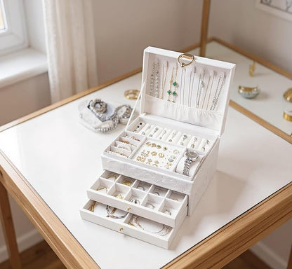 TOFUNTOY Jewelry Organizer Box, Large Jewelry Boxes for Women, 3-Layer Jewelry Holder Organizer for Necklace Earrings Rings B