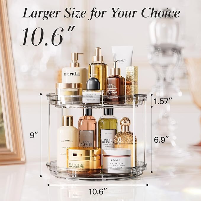 LAMU 2 Tier Lazy Susan Turntable Organizer 10.6'' Rotating Spice Rack Organization for Cabinet, Kitchen, Pantry, Countertop, 