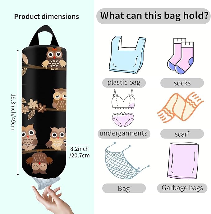 Plastic Bag Holder, Wall Mount Grocery Bag Organizer, Funny Hanging Storage Dispenser for Home Kitchen Cute Owls