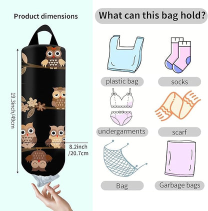 Plastic Bag Holder, Wall Mount Grocery Bag Organizer, Funny Hanging Storage Dispenser for Home Kitchen Cute Owls