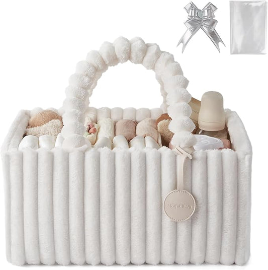 Blissful Diary Flannel Diaper Caddy Organizer, included Gift Packaging, Cozy Nursery Storage Basket, Gift for Baby Shower, Ne