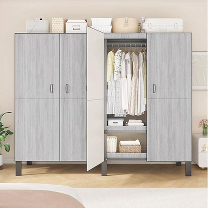 Heavy Duty Covered Clothes Rack with Magnetic Door Foldable Portable Wardrobe Closet for Hanging Clothing Rolling Black Metal