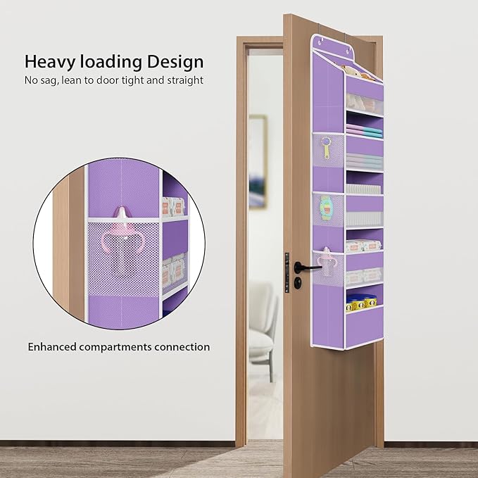 Univivi 5-Shelf Over The Door Hanging Organizer, Back of Door Organizer with 5 Compartments 6 Side Pockets for Baby Bedroom a