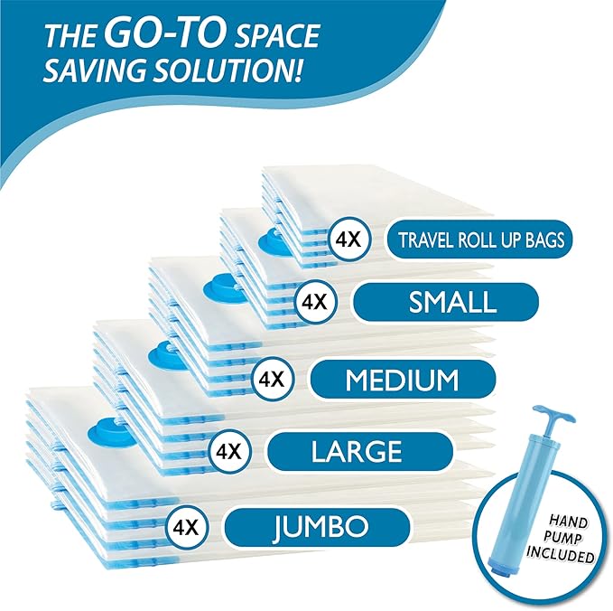 Cozy Essential Vacuum Storage Bags, 80% Compression Vacuum Seal Space Saver Plastic Packaging Bags for Clothes, Blankets, Pil