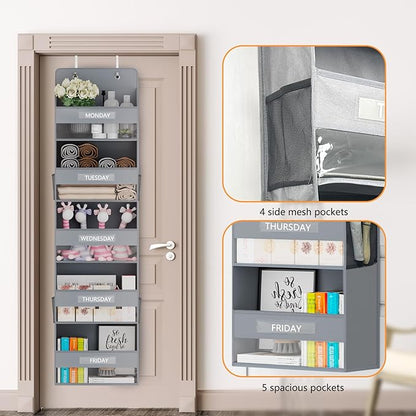 VERONLY Over The Door Organizer Storage, 5 Shelf Hanging Organizer with 4 Large Capacity Pockets, Anti Tilt 44 lb Load Behind