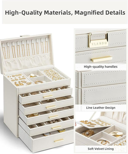 Vlando 6 Layer Large Jewelry Box - Jewelry Holder Organizer, Jewelry Box Organizer for Drawer Necklace Ring Bracelet and Watc