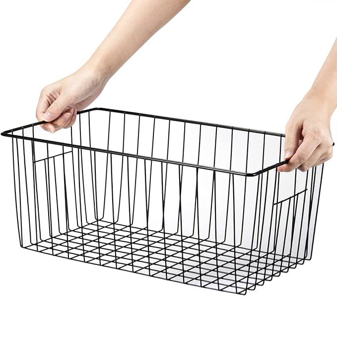 16" L x 12" W Wider Freezer Storage Organizer Baskets Container, Deep Metal Wire Chest Upright Refrigerator Divider Bins with