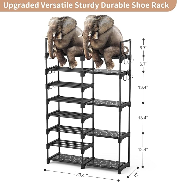 ROJASOP Shoe Rack Organizer, 8-Tier Metal Shoe Rack for Closet Entryway Garage, 26-32 Pairs Tall Shoe Boot Storage Shelf with