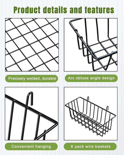 6 Pack Wire Baskets, Grid Panel Hanging Wall Basket, Grid Wall Accessory, Display and Storage Wall Basket for Kitchen, Home D