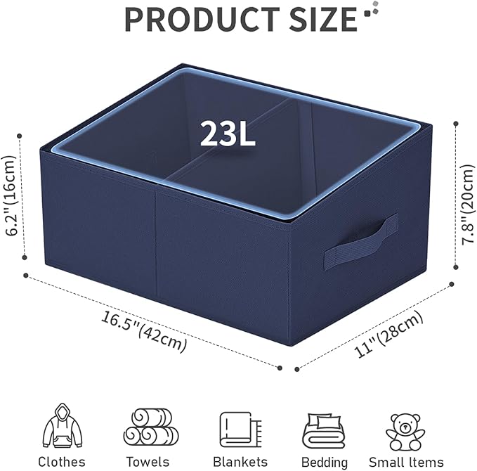 DIMJ Large Closet Shelf Organizer Bins 6 Packs with Handles and Divider, Fabric Trapezoid Storage Baskets, Foldable Clothes C