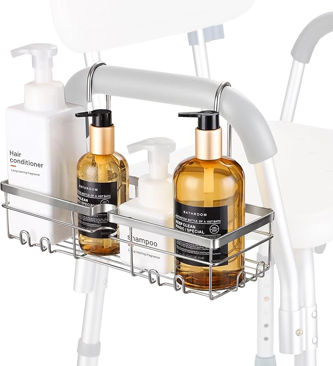 YUOROS Shower Caddy Hanging, 304 Stainless Steel Shower Organizer Rack for Shower Chair Bench for Elderly Seniors Disabled Ha