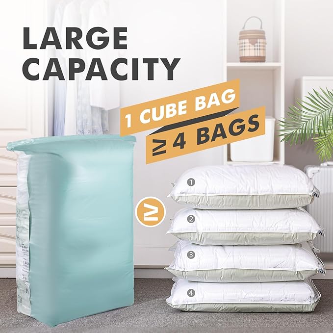 TAILI 6 Pack Vacuum Storage Bags, Jumbo Cube (31x40x15 Inch), Large Vacuum Seal Bags for Clothing, Comforters, Blankets, Bedd