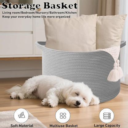 115L Large Blanket Basket,23.6" L x 23.6" W x 15.7" H Rope Woven Baskets with Handles, Toys Storage Bins,Laundry Basket Perfe