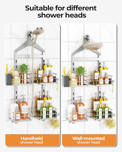 ODesign 2 Tier Height-Adjustable Shower Caddy Hanging Anti-Swing-Over The Shower Head Caddy-Storage Organizer Bathroom Shelve