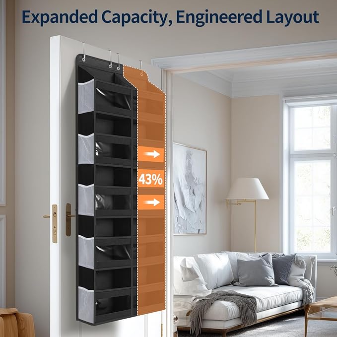 Yecaye 5-Tier Over The Door Organizer Dual-Column, 80lbs Load Over the Door Storage of 10 Compartments, Heavy Duty Extra Larg