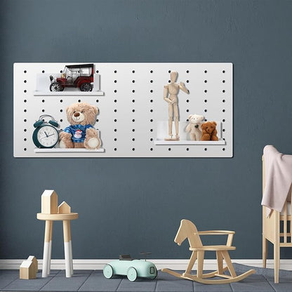 Therwen 4 Pack Magnetic Pegboard Shelves Wall Organizer Metal Pegboard Shelf Steel Tray Accessories Organizing Tools for Craf