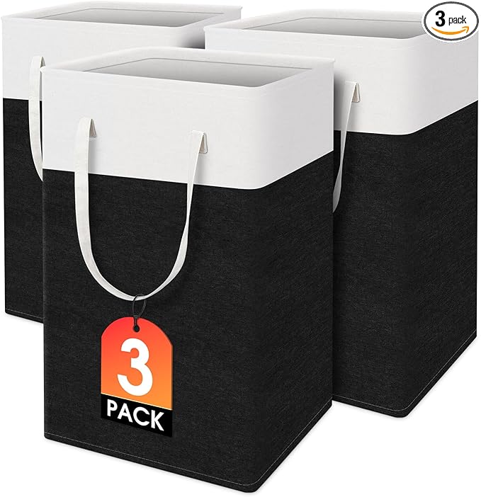 TasticTotes laundry basket 3-Pack, laundry hamper, Hamper with handles, collapsible laundry baskets, Waterproof dirty clothes