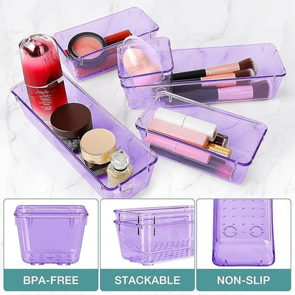 StorMiracle 13 PCS Drawer Organizer Set, 5 Varied Size Bathroom and kitchen Drawer cabinet organizer Trays, Clear Storage Bin