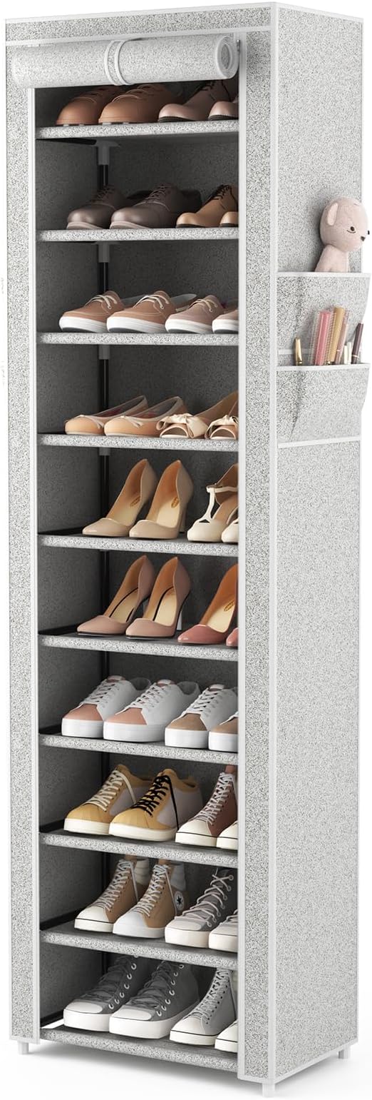 VTRIN Vertical Narrow Shoe Rack Organizer Tall Shoe Rack for Closet Entryway 10 Tier Non-Woven Cover Shoe Shelf Holds 20-22 P