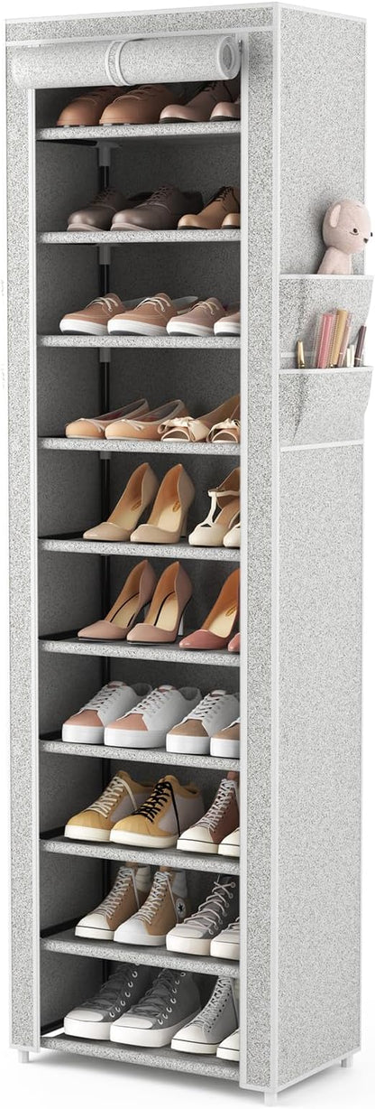 VTRIN Vertical Narrow Shoe Rack Organizer Tall Shoe Rack for Closet Entryway 10 Tier Non-Woven Cover Shoe Shelf Holds 20-22 P