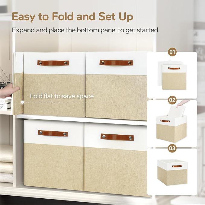 13x13 Storage Cubes 6-Pack, Large Foldable Fabric Cube Storage Bin with Reinforced Bottom and Labels, Organizer Baskets for S