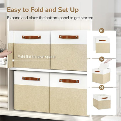 13x13 Storage Cubes 6-Pack, Large Foldable Fabric Cube Storage Bin with Reinforced Bottom and Labels, Organizer Baskets for S