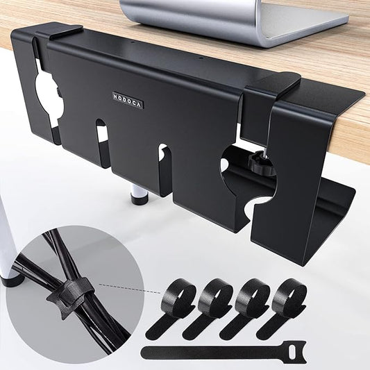 NODOCA No Drill Under Desk Cable Management Tray, 17'' Wire Management, Punch-Free Clamp on, Metal Cable Tray, Wire Organizer