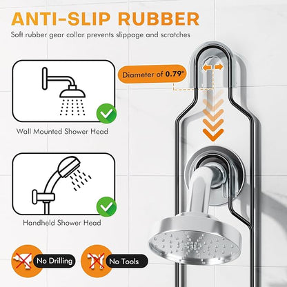Adjustable Height Shower Caddy Hanging for Handheld Shower Heads, Shower Racks with Soap Holder 8 Hooks, No-Drilling, Anti-Sw