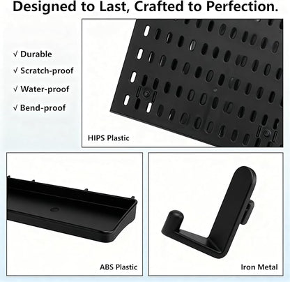 Black Pegboard Combination Kit, Wall Organizer Pegboard, Modular Hanging, Peg Boards and Accessories Modular Hanging, Garage 