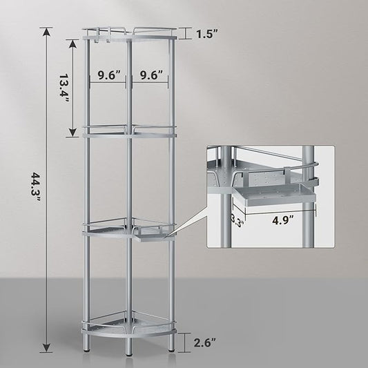 ELYKEN Corner Shower Caddy Standing, 4 Tier Rustproof Metal Shower Organizer with Soap Holder, Floor Shower Corner Shelf Rack