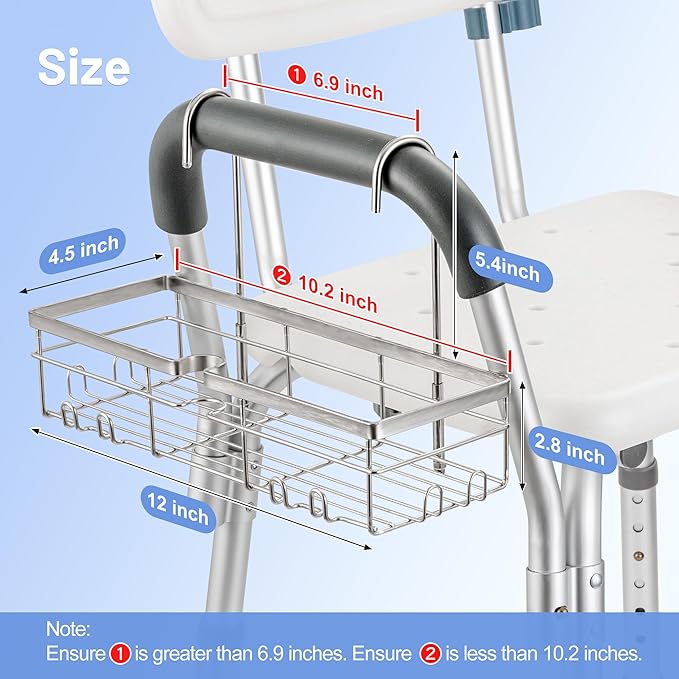 YUOROS Shower Caddy Hanging, 304 Stainless Steel Shower Organizer Rack for Shower Chair Bench for Elderly Seniors Disabled Ha
