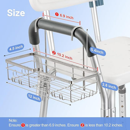 YUOROS Shower Caddy Hanging, 304 Stainless Steel Shower Organizer Rack for Shower Chair Bench for Elderly Seniors Disabled Ha