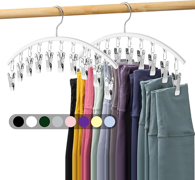 Legging Organizer for Closet, Metal Yoga Pants Hanger w/Rubber Coated 2 Pack w/10 Clips Hold 20 Leggings, Hangers Space Savin