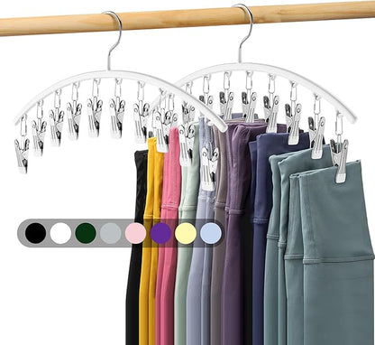 Legging Organizer for Closet, Metal Yoga Pants Hanger w/Rubber Coated 2 Pack w/10 Clips Hold 20 Leggings, Hangers Space Savin