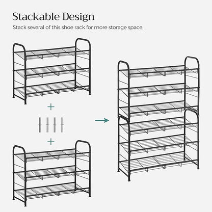 SONGMICS Shoe Rack, 3 Tier Shoe Organizer for Closet, Holds up to 12 Pairs of Shoes, Shoe Rack for Front Door Entrance, Metal