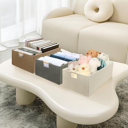 Foldable Fabric Storage Cubes, 2 Packs Cloth Storage Baskets with Wooden Handles, Collapsible Shelf Closet Organizer Bins, Re