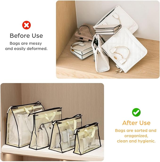 Interesse 12 Packs Dust Bags for Handbags, Clear Handbag Storage, Purse Storage Organizer for Closet, Purse Cover Hanging Clo