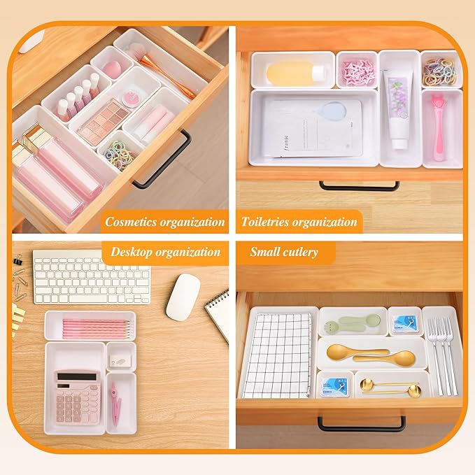 Kitchen Desk Drawer Organizers Storage for Office, Small Acrylic Vanity Trays Makeup for Drawer Bathroom Plastic Make up Orga