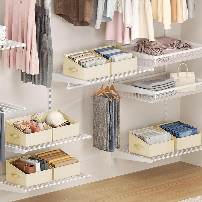 DIMJ Closet Storage Bins - Fabric Storage Baskets for Shelves, Collapsible Closet Organizers and Storage with Handles, Trapez