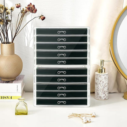 ProCase Earring Holder Organizer Jewelry Box with 10 Drawers, Acrylic Clear Earring Case with Adjustable Velvet Trays for Wom
